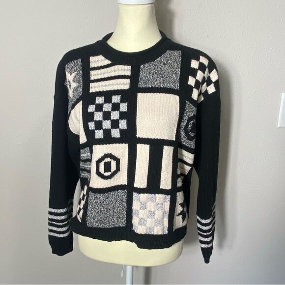 Vintage Lizwear Geometric Patchwork Cotton Knit Sweater Women's Size MP - Picture 10 of 16